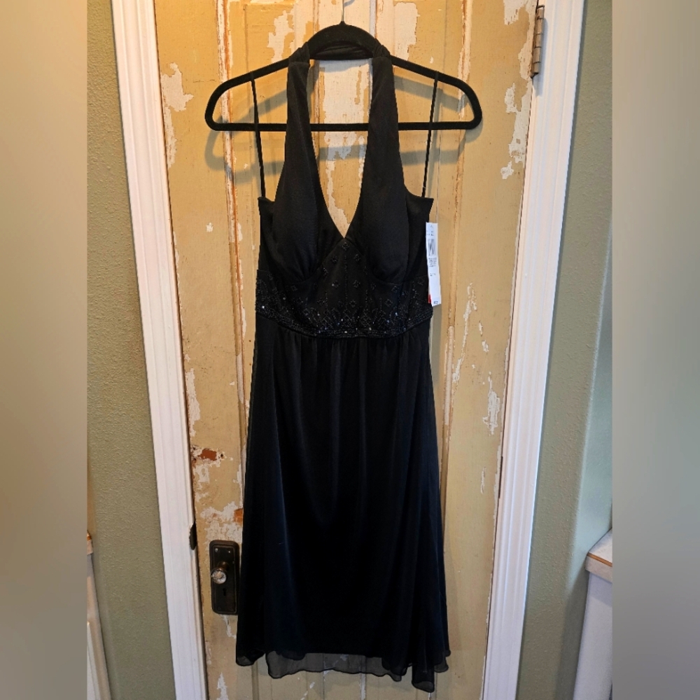 Elegant Black Halter Dress Size 10
